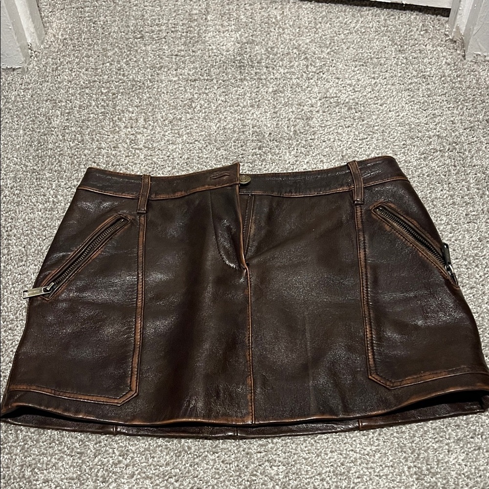 Brown Leather MK Mini Skirt